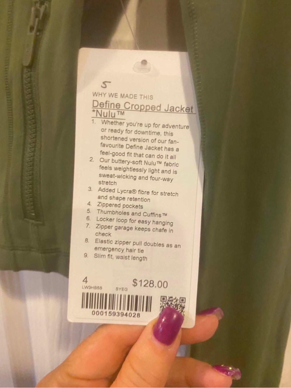 NWT Lululemon Define Cropped Jacket Nulu Size 4 SLY GREEN - Picture 5 of 5
